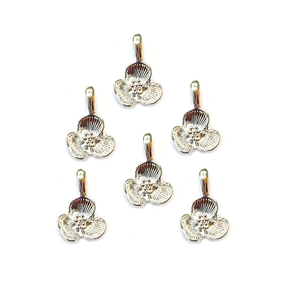 10 Pcs Lot, 10x17mm Petal Flower Charms for Jewelry Making Shiny Silver Color