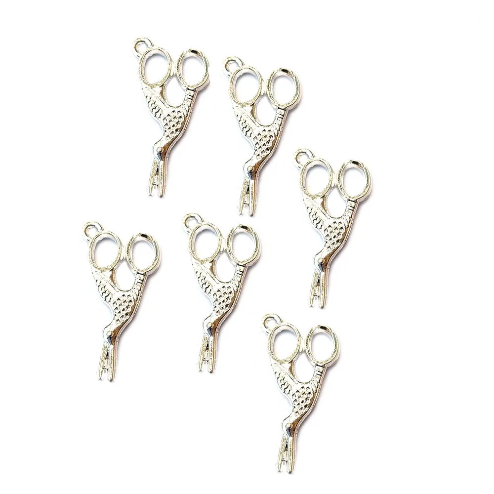 10 Pcs Lot, 22x14mm Scissors Charms for Jewelry Making Shiny Silver Color