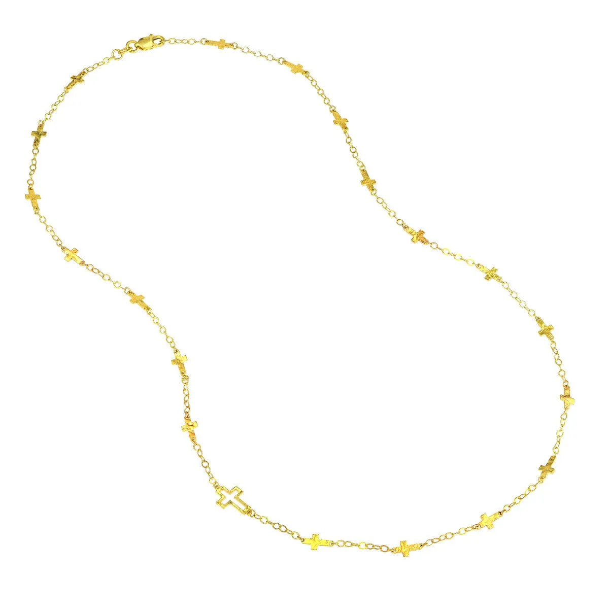 14K Yellow Gold Mix Hammered Crosses Station Necklace