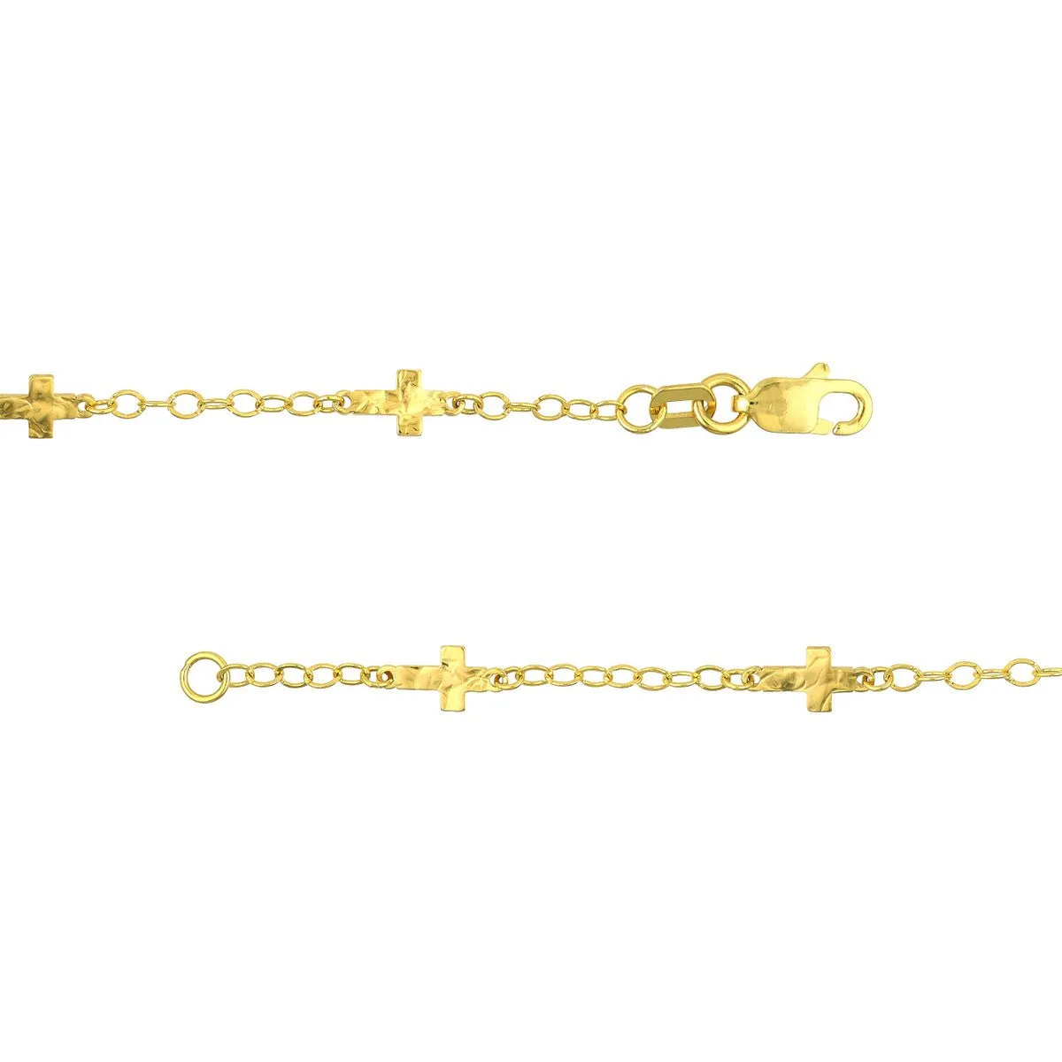 14K Yellow Gold Mix Hammered Crosses Station Necklace