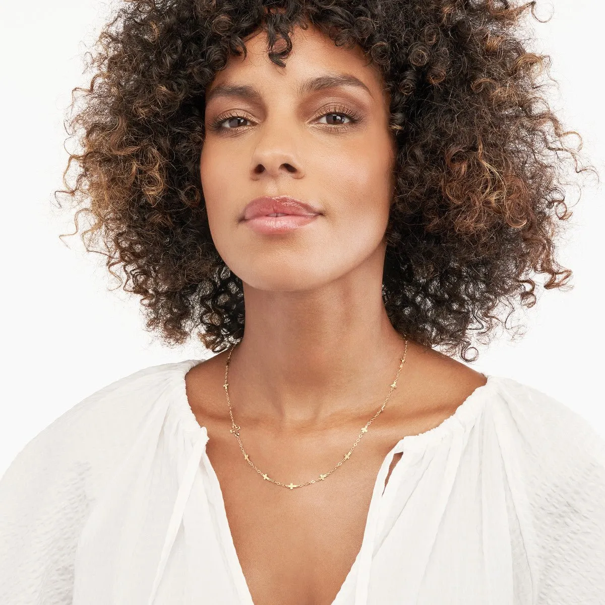 14K Yellow Gold Mix Hammered Crosses Station Necklace