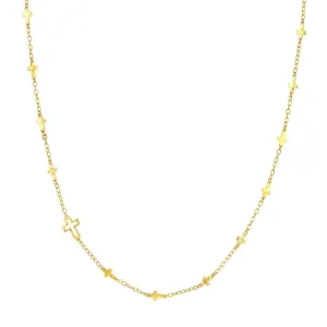 14K Yellow Gold Mix Hammered Crosses Station Necklace