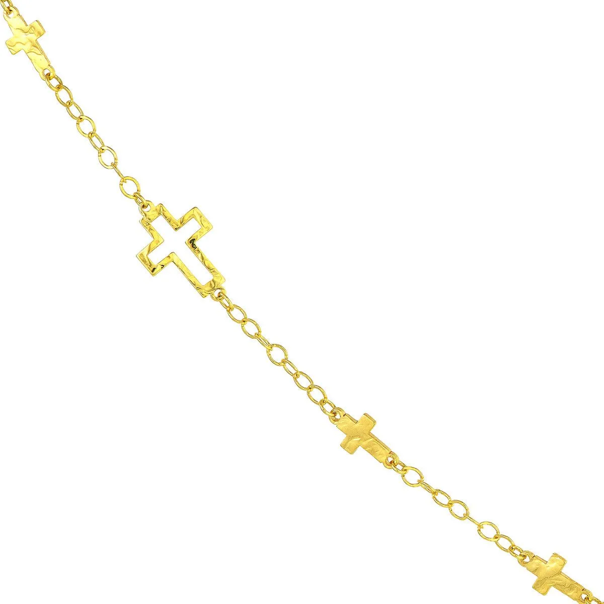14K Yellow Gold Mix Hammered Crosses Station Necklace