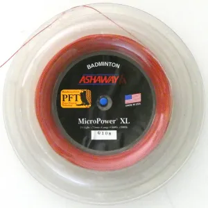 Ashaway MicroPower XL Badminton String, Orange with red spiral, 200 M REEL