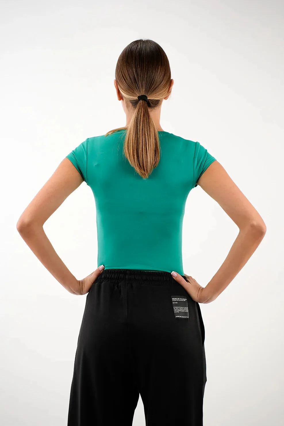 Crew Neck Basic Short Sleeved Green
