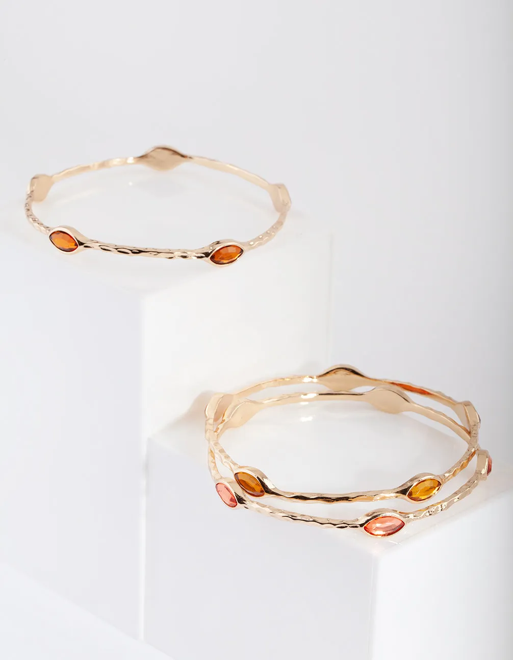 Gold Jewel Textured Bangle 3 Pack