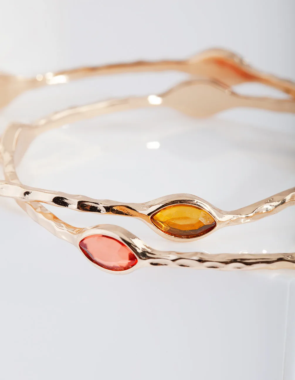 Gold Jewel Textured Bangle 3 Pack