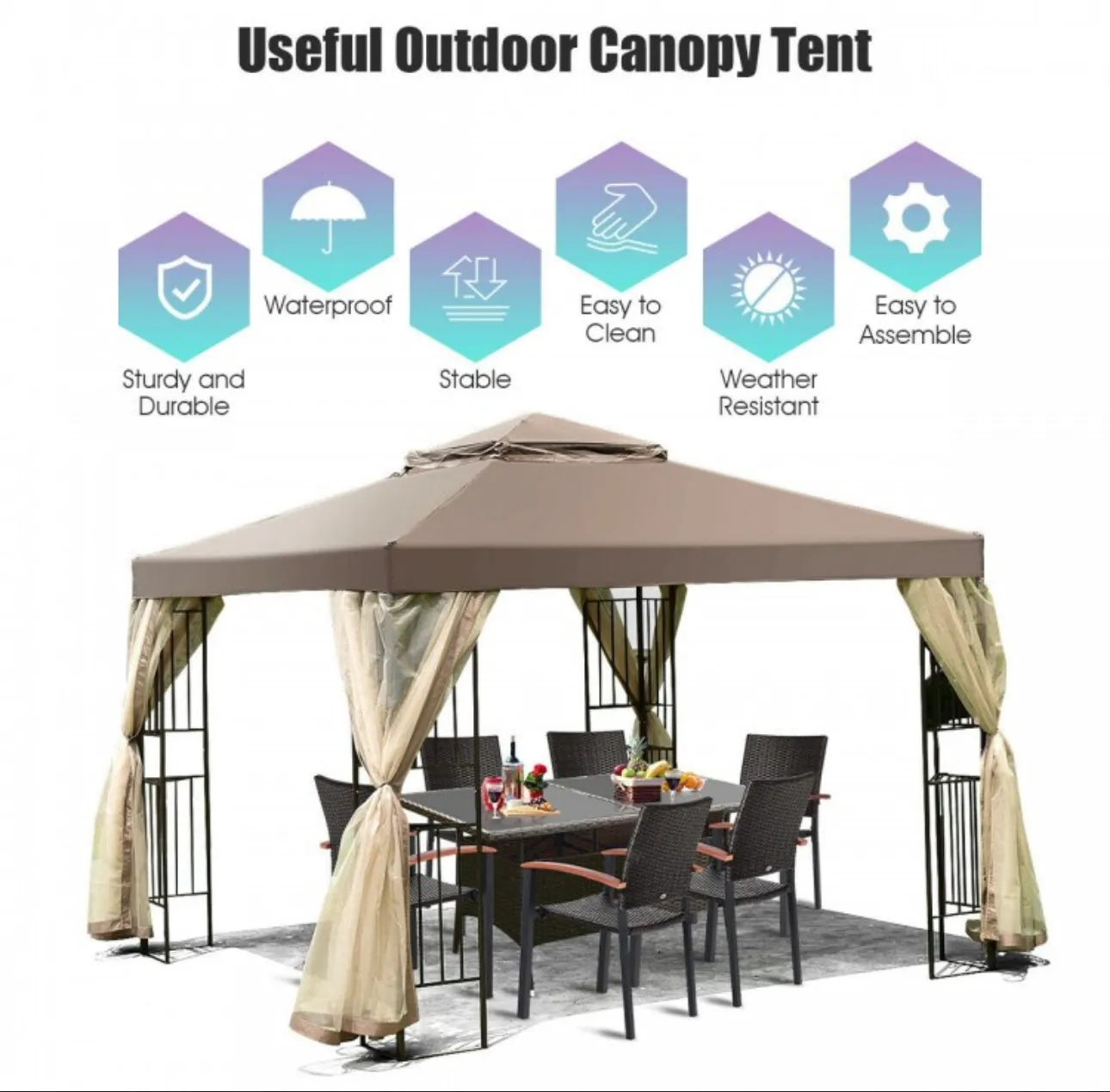 Heavy Duty Classy Awning Patio Structure Canopy Tent 10x10ft | No Screws For Structure Required | Easy Set Up | Waterproof | Weather Resistant