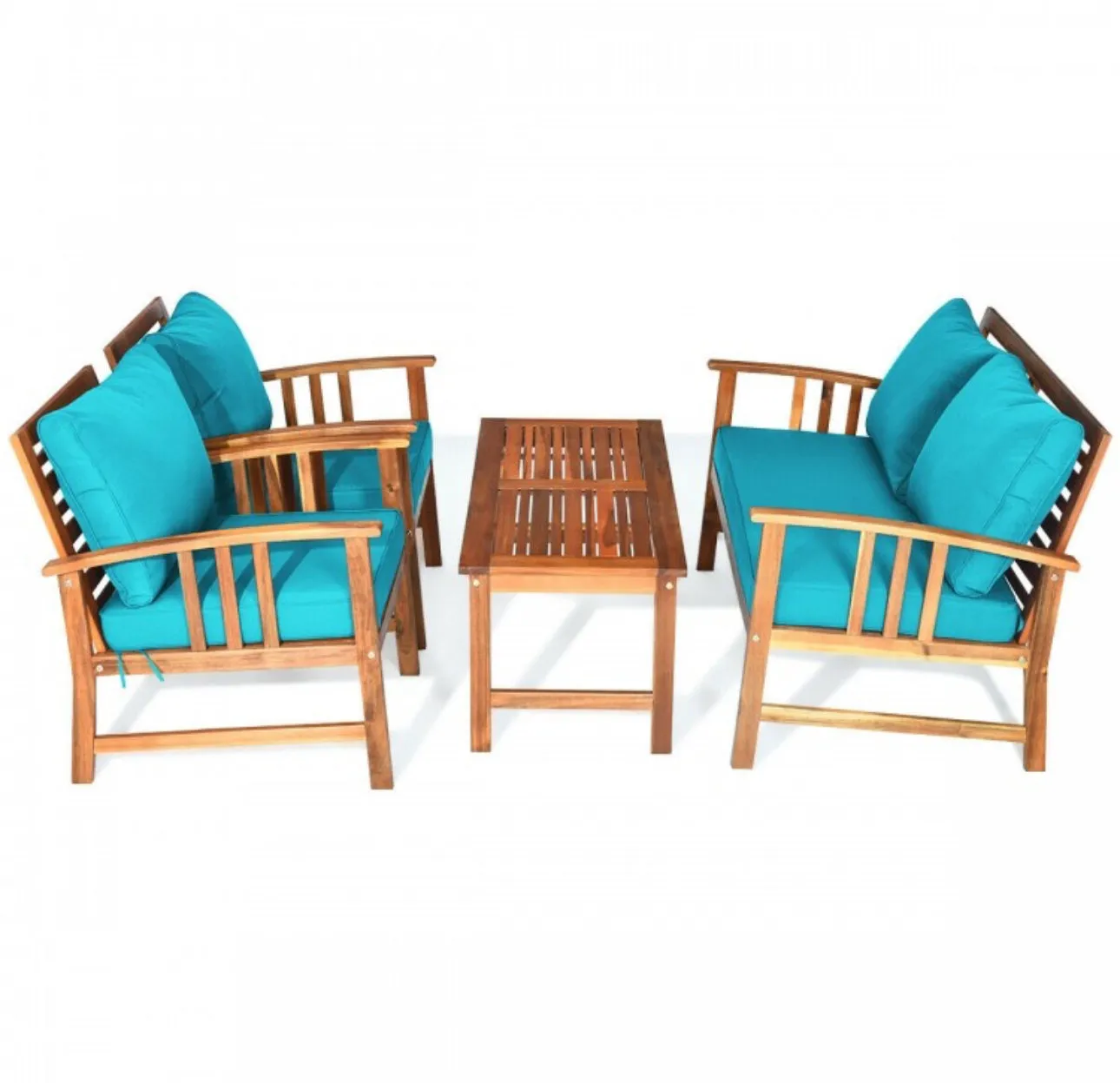 Heavy Duty Comfortable 4 Piece Acacia Wooden Patio Sofa Furniture Chair Set With Thick Cushions | Multiple Combinations