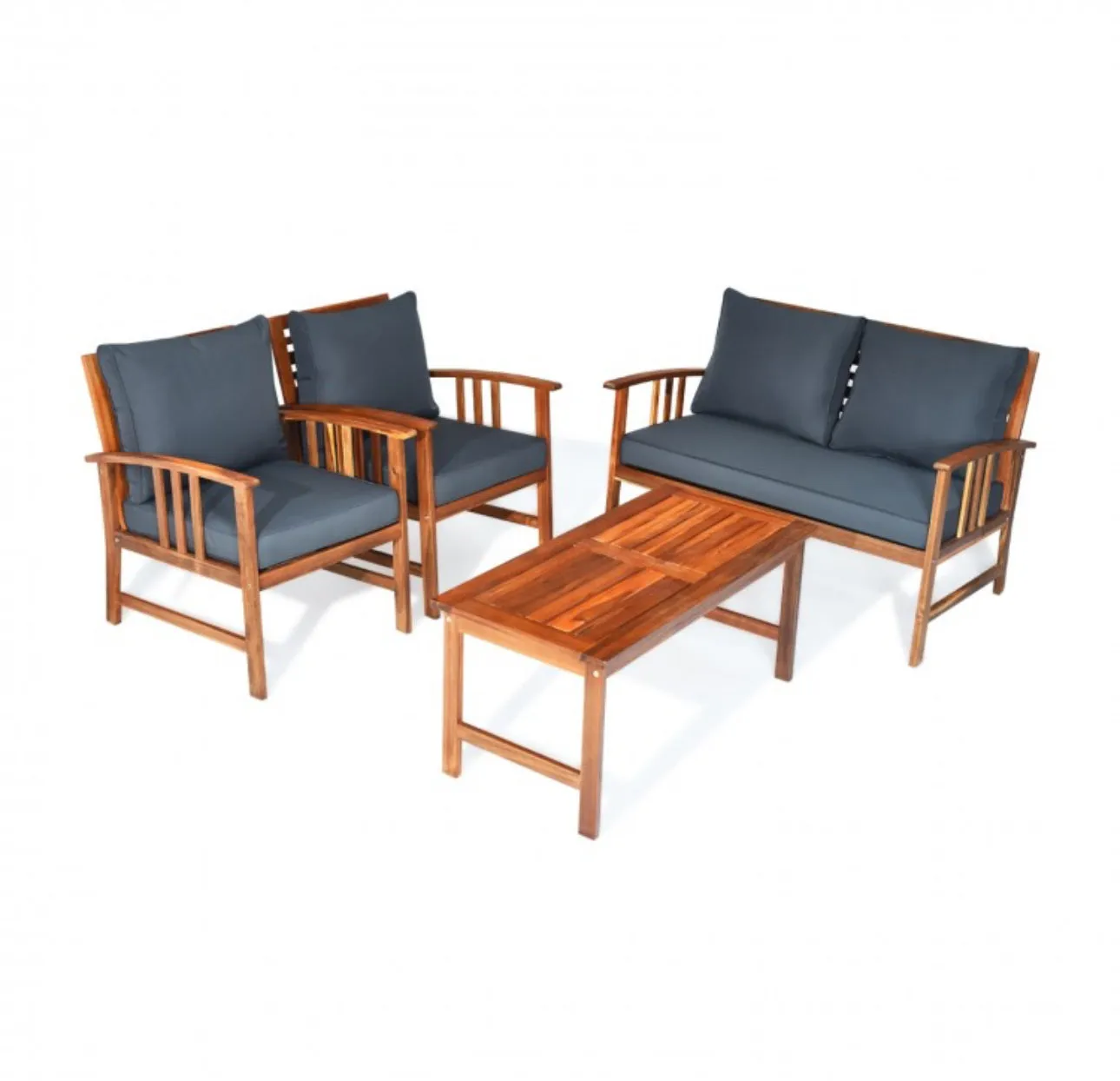 Heavy Duty Comfortable 4 Piece Acacia Wooden Patio Sofa Furniture Chair Set With Thick Cushions | Multiple Combinations
