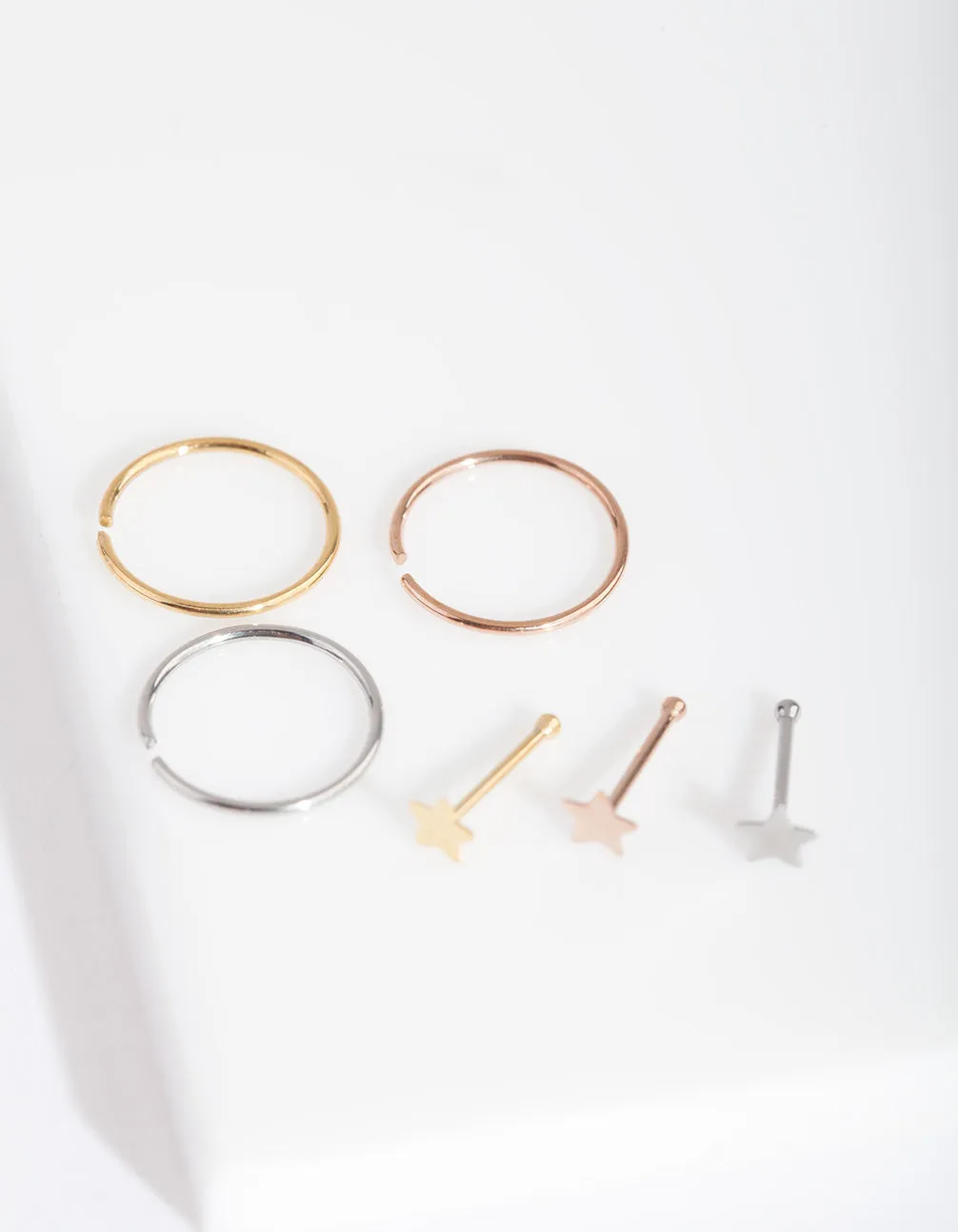 Mixed Metal Fine Star Nose Piercing 6-Pack