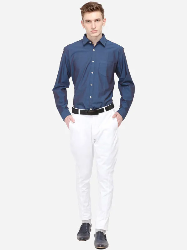 Night Blue Solid Smart Fit Casual Shirt | Greenfibre