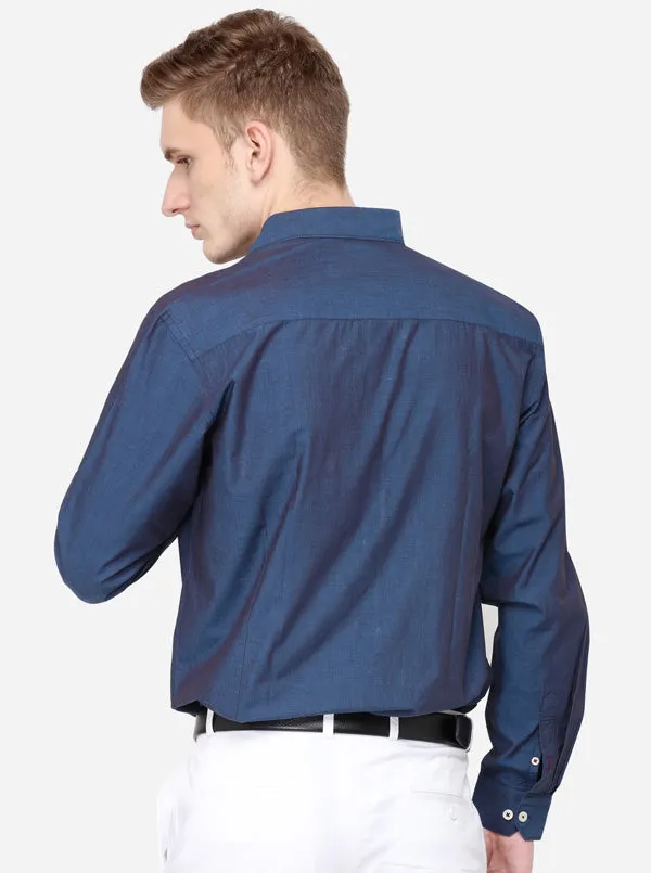 Night Blue Solid Smart Fit Casual Shirt | Greenfibre