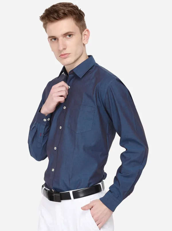 Night Blue Solid Smart Fit Casual Shirt | Greenfibre