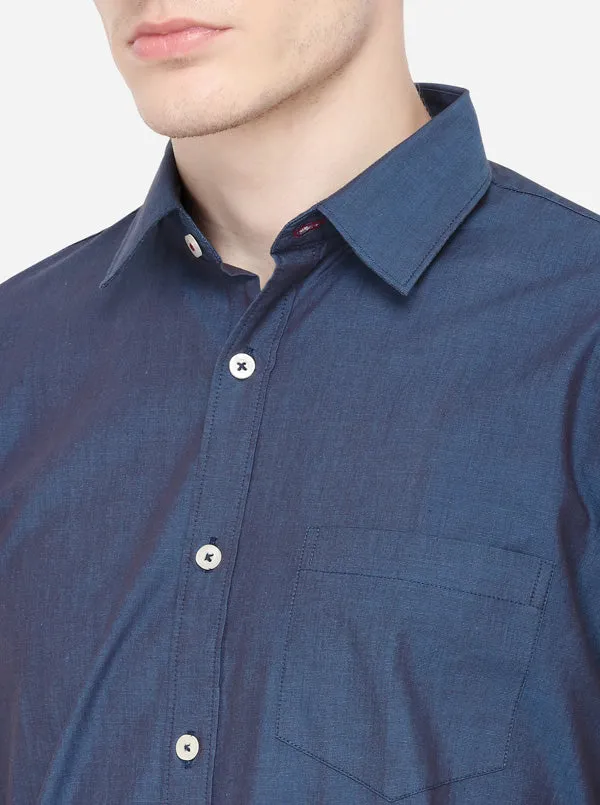 Night Blue Solid Smart Fit Casual Shirt | Greenfibre