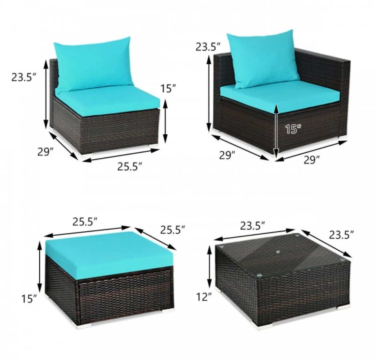 Super Relaxing 5 Pieces Patio Rattan Sectional Furniture Set With Cushions | Coffee Table