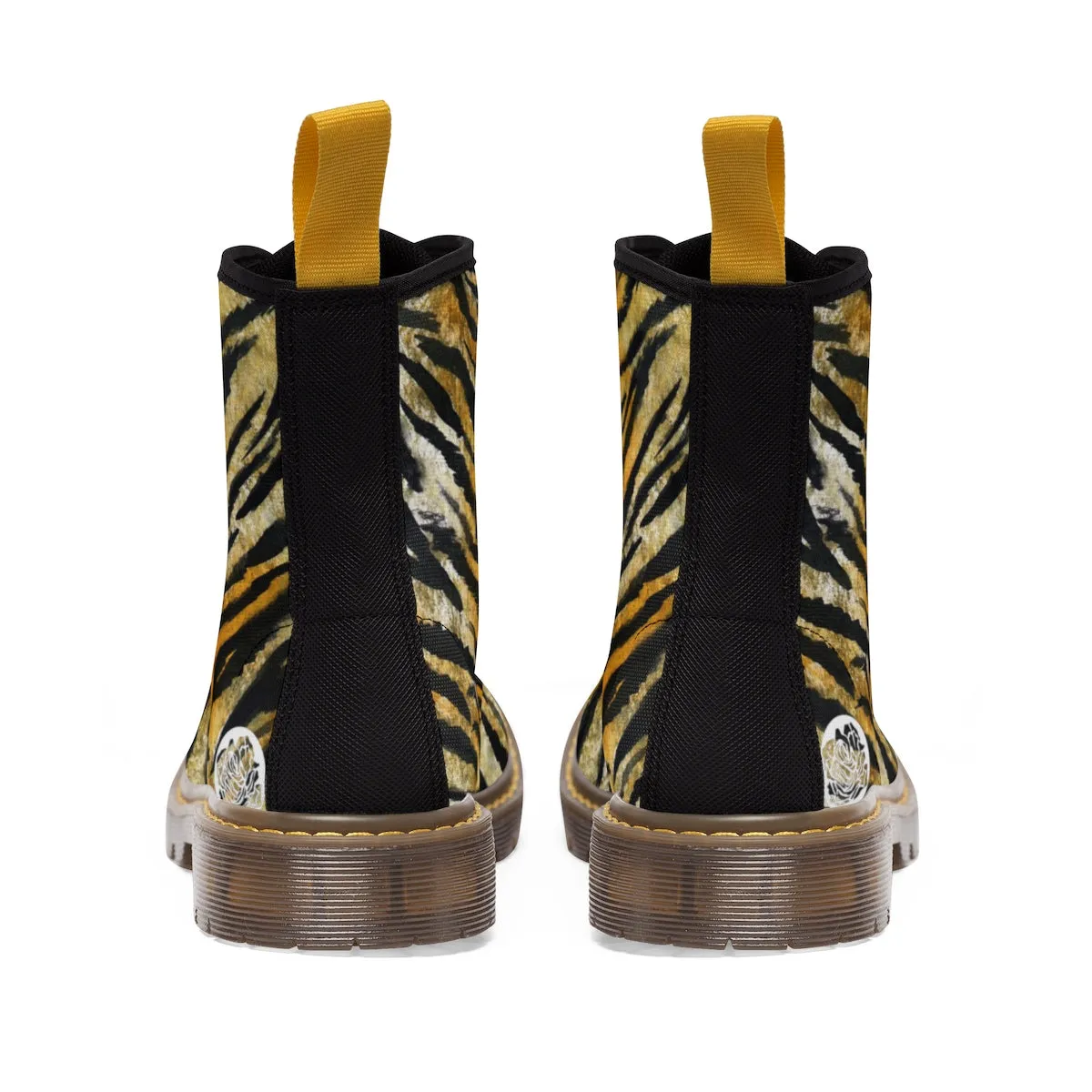 Tiger Striped Women's Boots, Animal Print Designer Winter Lace-up Toe Cap Hiking Boots