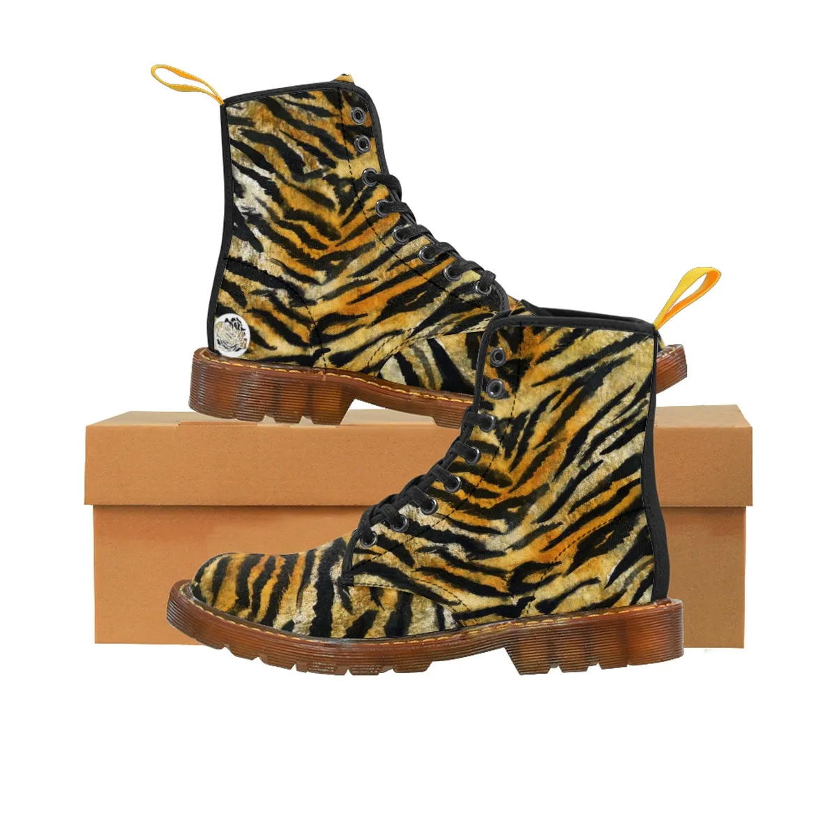 Tiger Striped Women's Boots, Animal Print Designer Winter Lace-up Toe Cap Hiking Boots