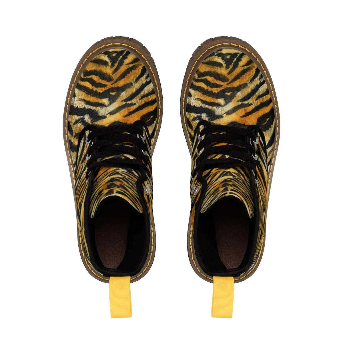 Tiger Striped Women's Boots, Animal Print Designer Winter Lace-up Toe Cap Hiking Boots