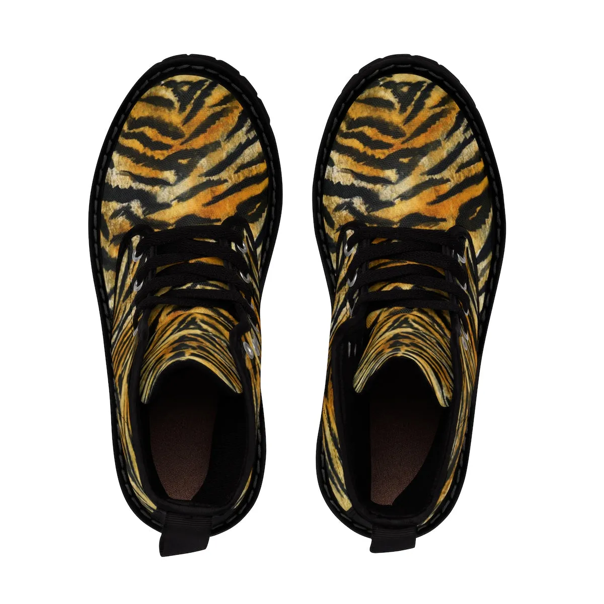 Tiger Striped Women's Boots, Animal Print Designer Winter Lace-up Toe Cap Hiking Boots