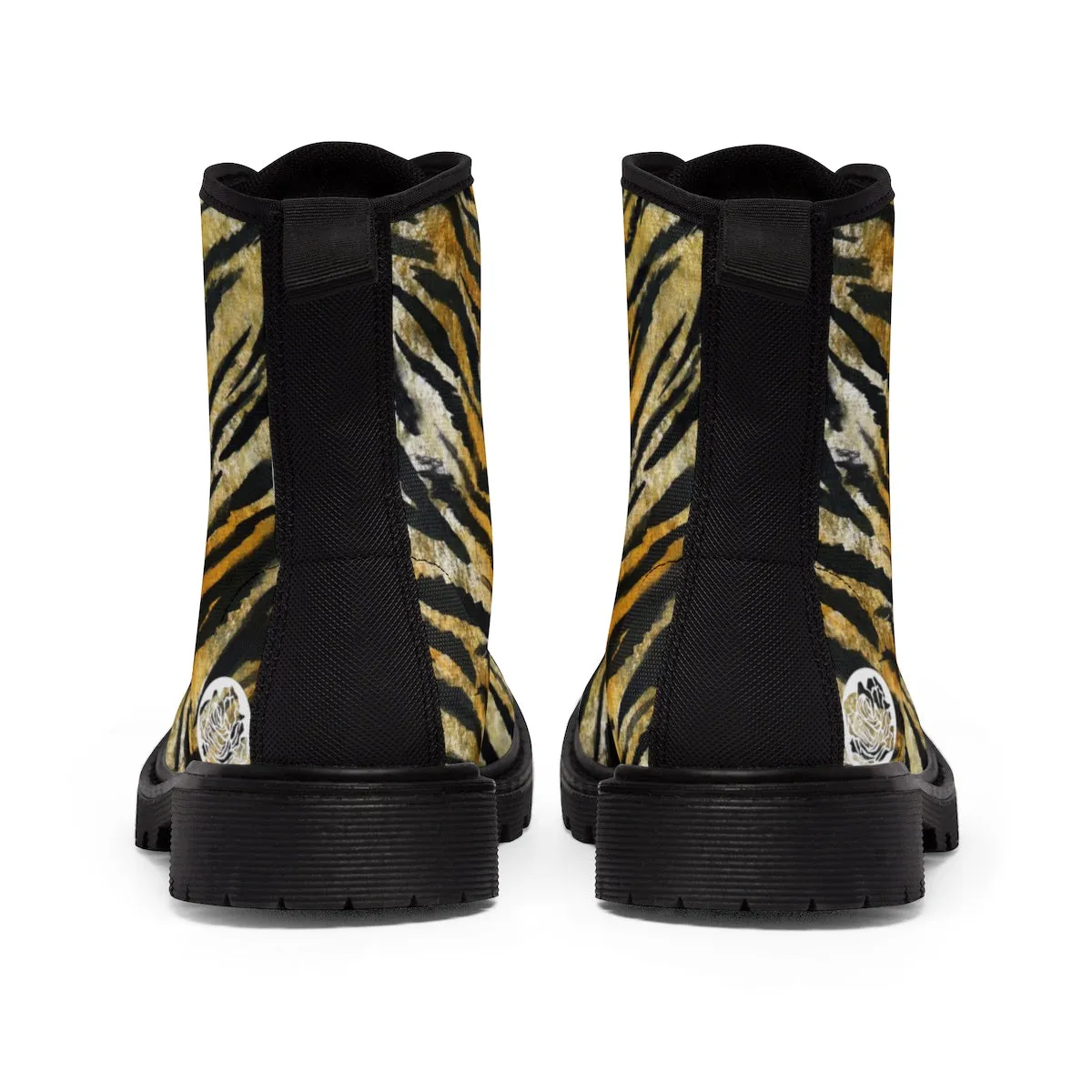 Tiger Striped Women's Boots, Animal Print Designer Winter Lace-up Toe Cap Hiking Boots