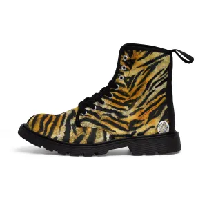 Tiger Striped Women's Boots, Animal Print Designer Winter Lace-up Toe Cap Hiking Boots