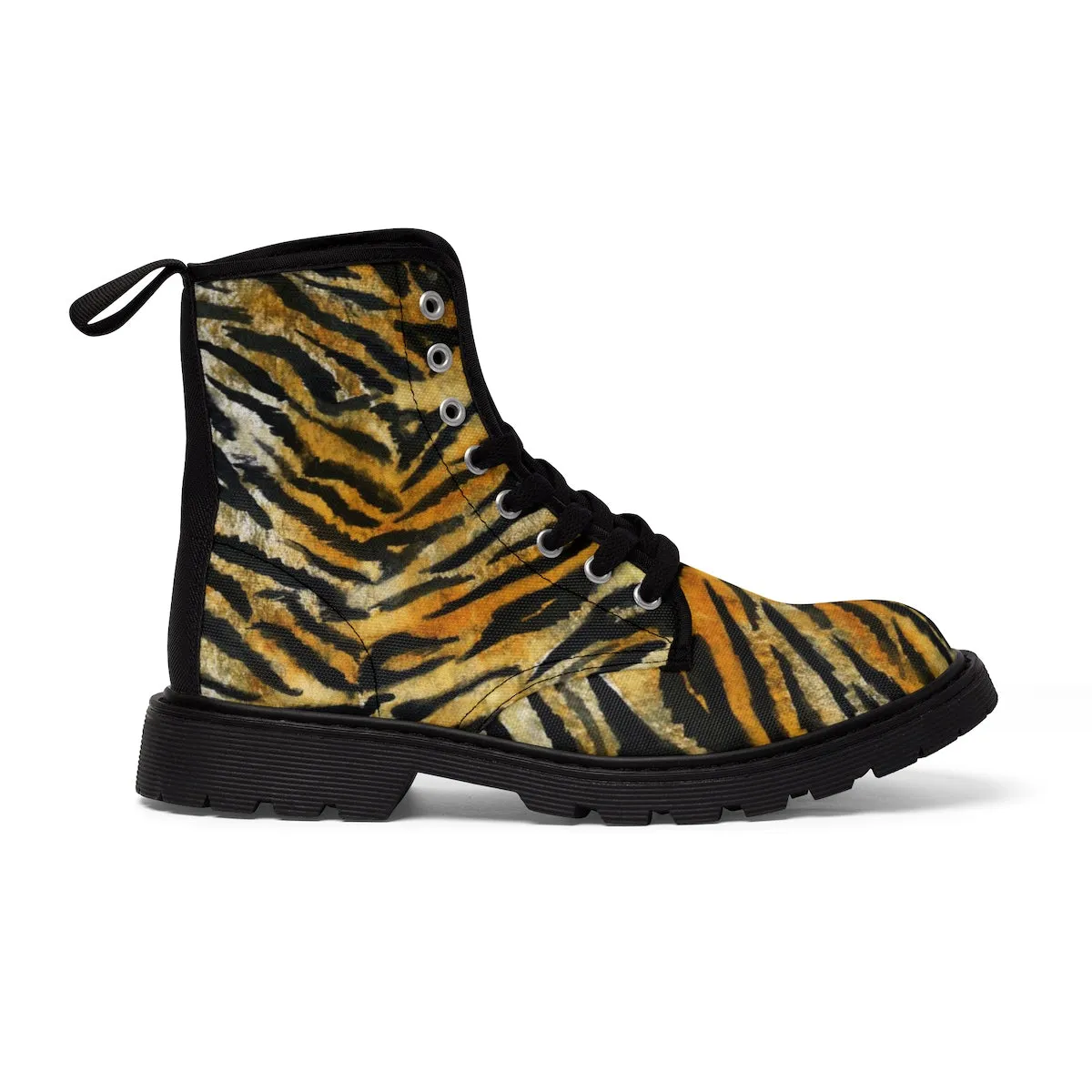 Tiger Striped Women's Boots, Animal Print Designer Winter Lace-up Toe Cap Hiking Boots
