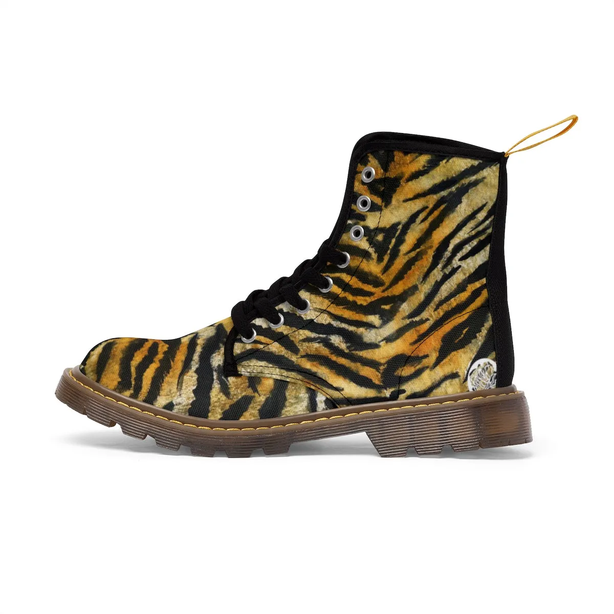 Tiger Striped Women's Boots, Animal Print Designer Winter Lace-up Toe Cap Hiking Boots