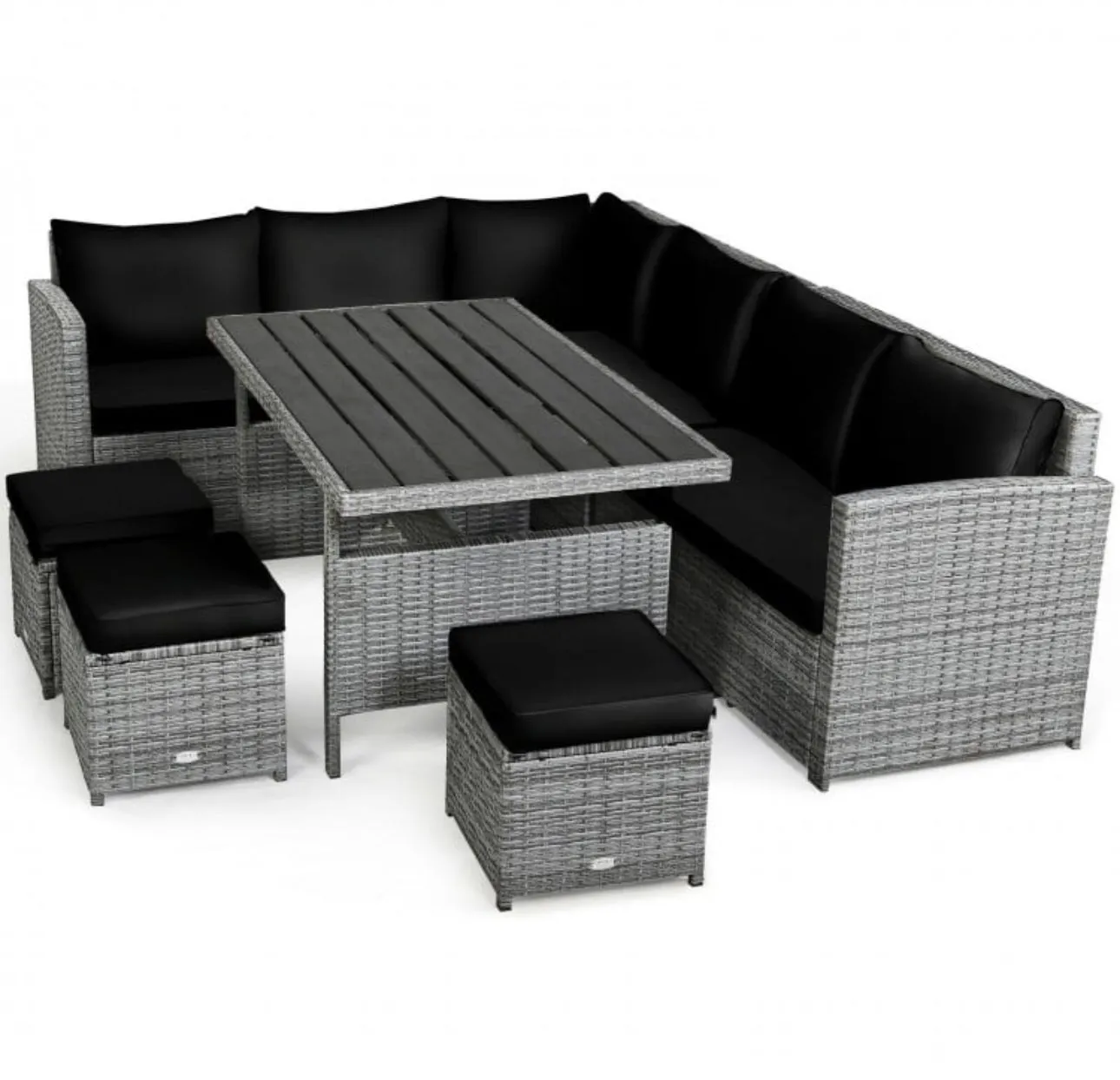 Very Relaxing Heavy Duty 7-Piece Cushiony Outdoor Furniture Wicker Sectional Sofa Patio Set With Dining Table