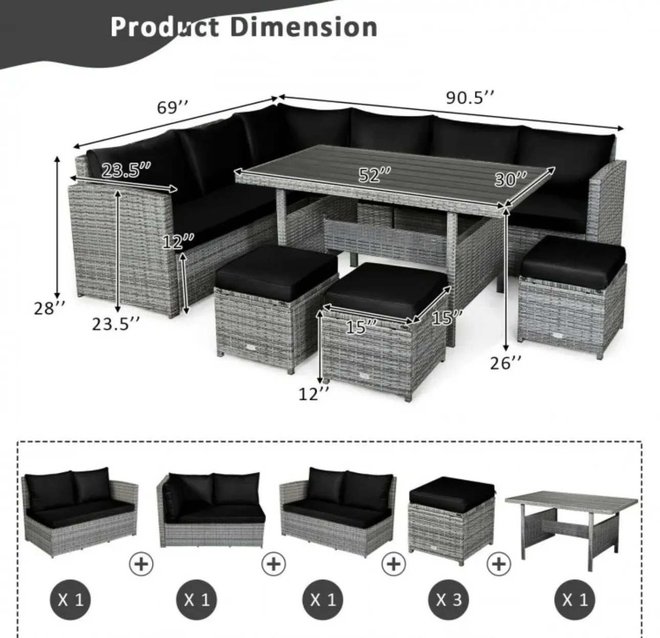 Very Relaxing Heavy Duty 7-Piece Cushiony Outdoor Furniture Wicker Sectional Sofa Patio Set With Dining Table